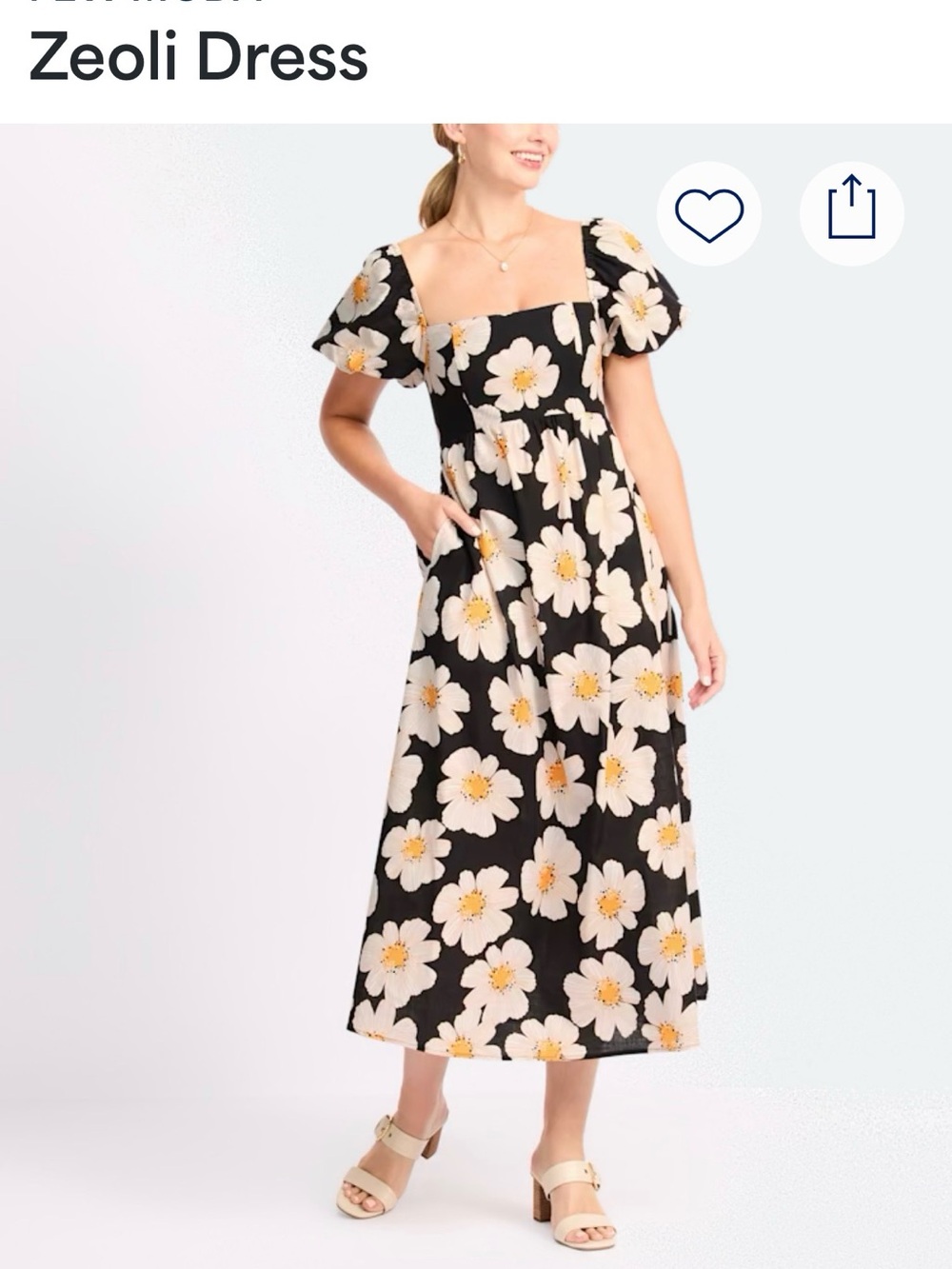 Few Moda Stitch Fix Floral Square-Neck Midi Dress in Black and Cream
